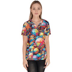 Pattern Seamless Balls Colorful Rainbow Colors Women s V-neck Scrub Top by 99art