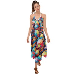 Pattern Seamless Balls Colorful Rainbow Colors Halter Tie Back Dress  by 99art