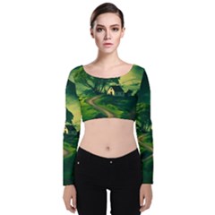 Landscape Scenery Nature Artwork Velvet Long Sleeve Crop Top by 99art