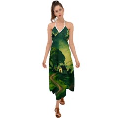 Landscape Scenery Nature Artwork Halter Tie Back Dress  by 99art