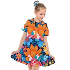 Flowers Bloom Spring Colorful Artwork Decoration Kids  Short Sleeve Shirt Dress by 99art