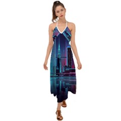 Digital Art Artwork Illustration Vector Buiding City Halter Tie Back Dress  by 99art