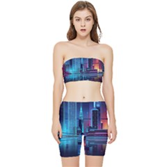 Digital Art Artwork Illustration Vector Buiding City Stretch Shorts And Tube Top Set by 99art