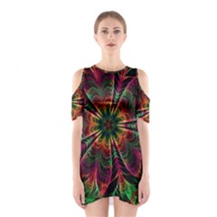 Multicolored Flower Mandala Wallpaper Kaleidoscope Pattern Shoulder Cutout One Piece Dress by 99art