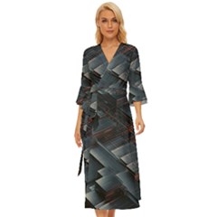 Architectural Design Abstract 3d Neon Glow Industry Midsummer Wrap Dress by 99art