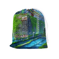 Anime Landscape Apocalyptic Ruins Water City Cityscape Drawstring Pouch (xl) by 99art