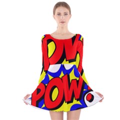 Pow Comic Comic Book Fight Long Sleeve Velvet Skater Dress by 99art