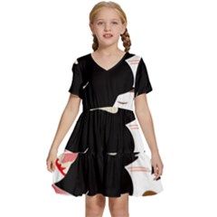 Bat Broom Broomstick Kids  Short Sleeve Tiered Mini Dress by 99art