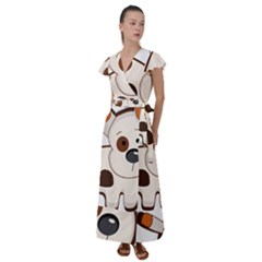 Animation-dog-cute-cartoon-drawing Flutter Sleeve Maxi Dress by 99art