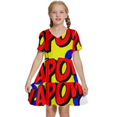 Kapow-comic-comic-book-fight Kids  Short Sleeve Tiered Mini Dress by 99art