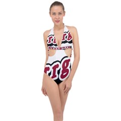 Comic-text-frustration-bother Halter Front Plunge Swimsuit by 99art