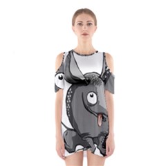 Animal-armadillo-armored-ball- Shoulder Cutout One Piece Dress by 99art