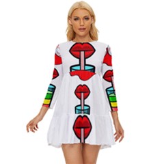 Animation-eyes-cartoon-cute-comic Long Sleeve Babydoll Dress by 99art