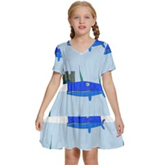 Wal-fish-small-world-lake-sea Kids  Short Sleeve Tiered Mini Dress by 99art