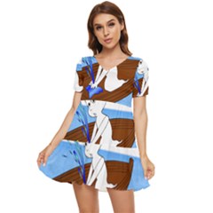 Spirit-boat-funny-comic-graphic Tiered Short Sleeve Babydoll Dress by 99art