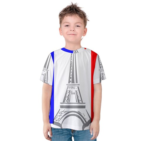 Eiffel-tower-france-flag-tower- Kids  Cotton Tee by 99art