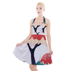 Tree-art-trunk-artwork-cartoon Halter Party Swing Dress  by 99art