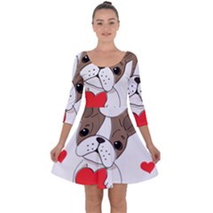 Animation-dog-cute-animate-comic Quarter Sleeve Skater Dress by 99art