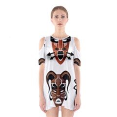 Tribal-masks-african-culture-set Shoulder Cutout One Piece Dress by 99art