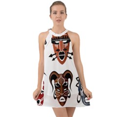 Tribal-masks-african-culture-set Halter Tie Back Chiffon Dress by 99art