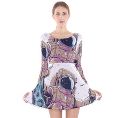 Drawing-astronaut Long Sleeve Velvet Skater Dress by 99art