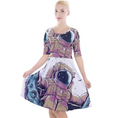 Drawing-astronaut Quarter Sleeve A-line Dress by 99art