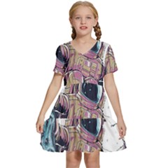 Drawing-astronaut Kids  Short Sleeve Tiered Mini Dress by 99art