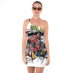 Mural Graffiti Paint One Shoulder Ring Trim Bodycon Dress by 99art