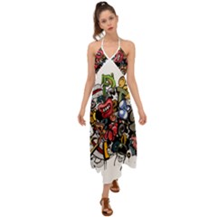 Mural Graffiti Paint Halter Tie Back Dress  by 99art