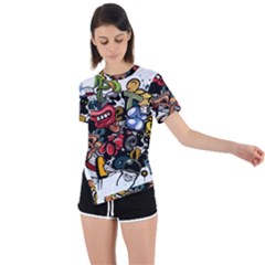 Mural Graffiti Paint Asymmetrical Short Sleeve Sports Tee by 99art