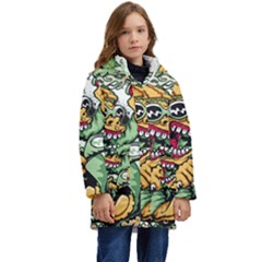 Scooter-motorcycle-graffiti Kids  Hooded Longline Puffer Jacket by 99art