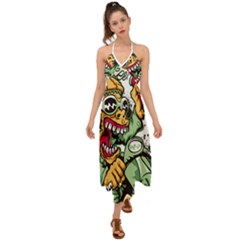 Scooter-motorcycle-graffiti Halter Tie Back Dress  by 99art