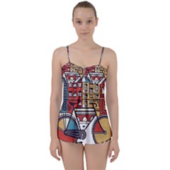 Amsterdam Graphic Design Poster Illustration Babydoll Tankini Set by 99art