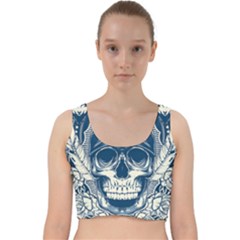 Skull Drawing Velvet Racer Back Crop Top by 99art