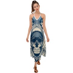 Skull Drawing Halter Tie Back Dress  by 99art