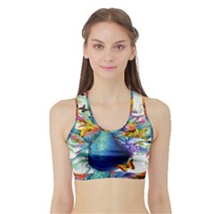 Bird-peafowl-painting-drawing-feather-birds Sports Bra With Border by 99art