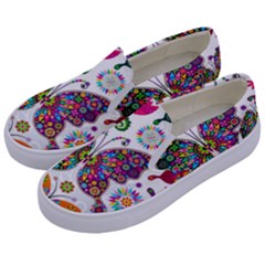 Butterflies Abstract Colorful Floral Flowers Vector Kids  Canvas Slip Ons by B30l