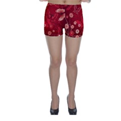 Four Red Butterflies With Flower Illustration Butterfly Flowers Skinny Shorts by B30l