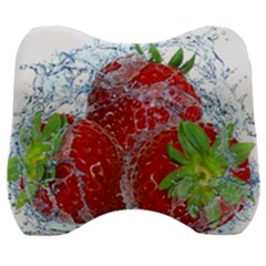 Red Strawberries Water Squirt Strawberry Fresh Splash Drops Velour Head Support Cushion by B30l