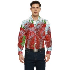 Red Strawberries Water Squirt Strawberry Fresh Splash Drops Men s Long Sleeve Pocket Shirt  by B30l