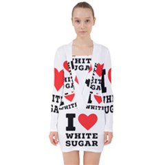 I Love White Sugar V-neck Bodycon Long Sleeve Dress by ilovewhateva