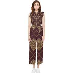 Vector Gold Ornament Pattern Seamless Damask Women s Frill Top Chiffon Jumpsuit by danenraven