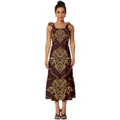 Vector Gold Ornament Pattern Seamless Damask Tie-strap Tiered Midi Chiffon Dress by danenraven