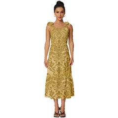 Damas Pattern Vector Texture Gold Ornament With Seamless Tie-strap Tiered Midi Chiffon Dress by danenraven