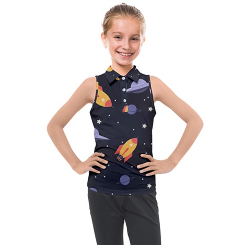 Cosmos Rockets Spaceships Ufos Kids  Sleeveless Polo Tee by Cowasu