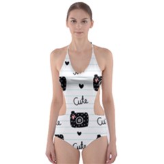 Cute Cameras Doodles Hand Drawn Cut-out One Piece Swimsuit by Cowasu