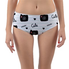 Cute Cameras Doodles Hand Drawn Reversible Mid-waist Bikini Bottoms by Cowasu