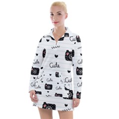 Cute Cameras Doodles Hand Drawn Women s Long Sleeve Casual Dress by Cowasu