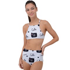 Cute Cameras Doodles Hand Drawn High Waist Tankini Set by Cowasu