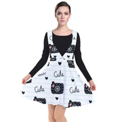 Cute Cameras Doodles Hand Drawn Plunge Pinafore Dress by Cowasu